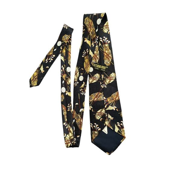 Studio‎ 890 Handmade Tie Golf Bags/balls Black/gold 4"x 56" - Picture 2 of 2